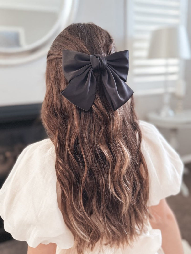 Girls Black Satin Bow - A Little Lacey