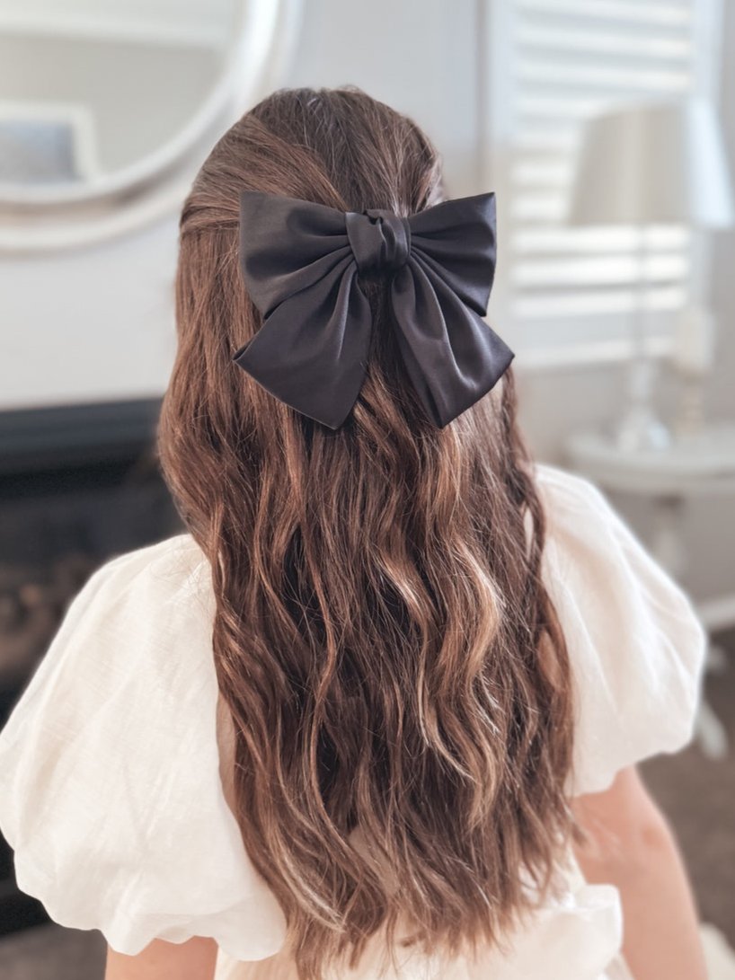 Girls Black Satin Bow - Bows and Hairclips