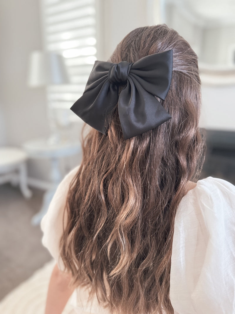 Girls Black Satin Bow - A Little Lacey