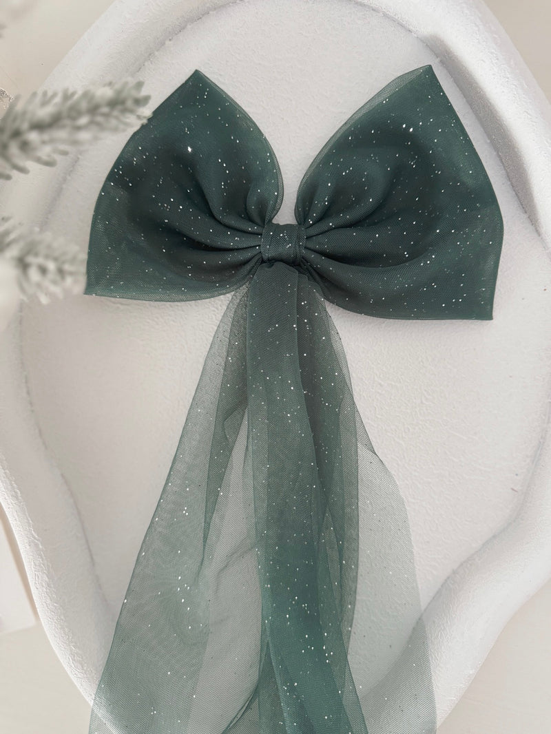 Sparkle Green Christmas Bow - A Little Lacey