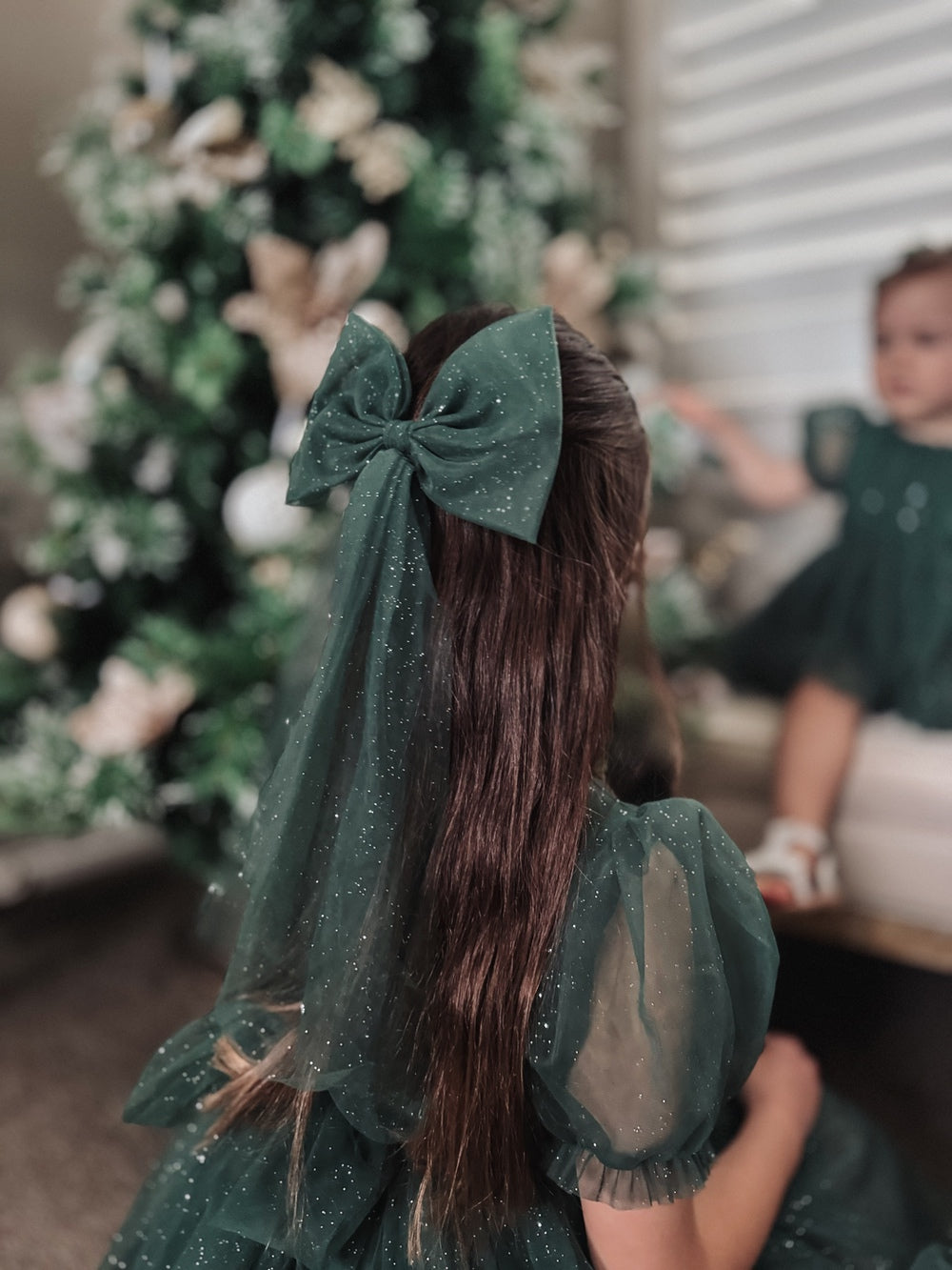 Sparkle Green Christmas Bow - Christmas Dresses and Rompers