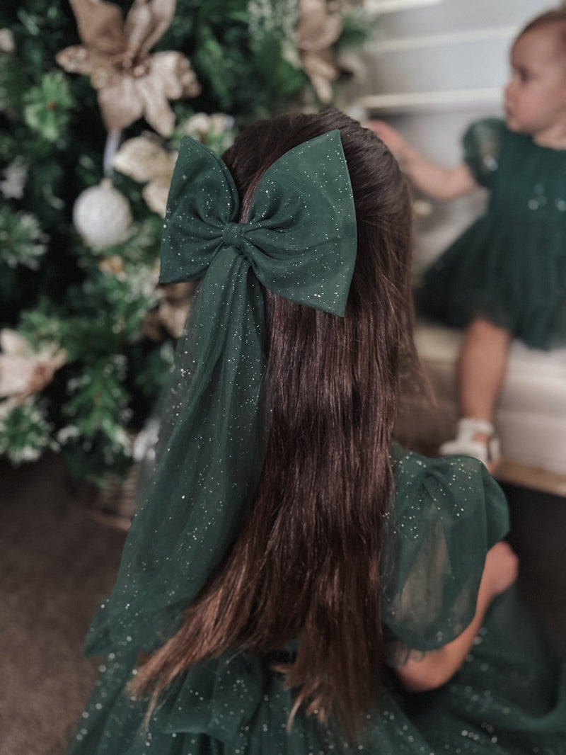 Sparkle Green Christmas Bow - A Little Lacey