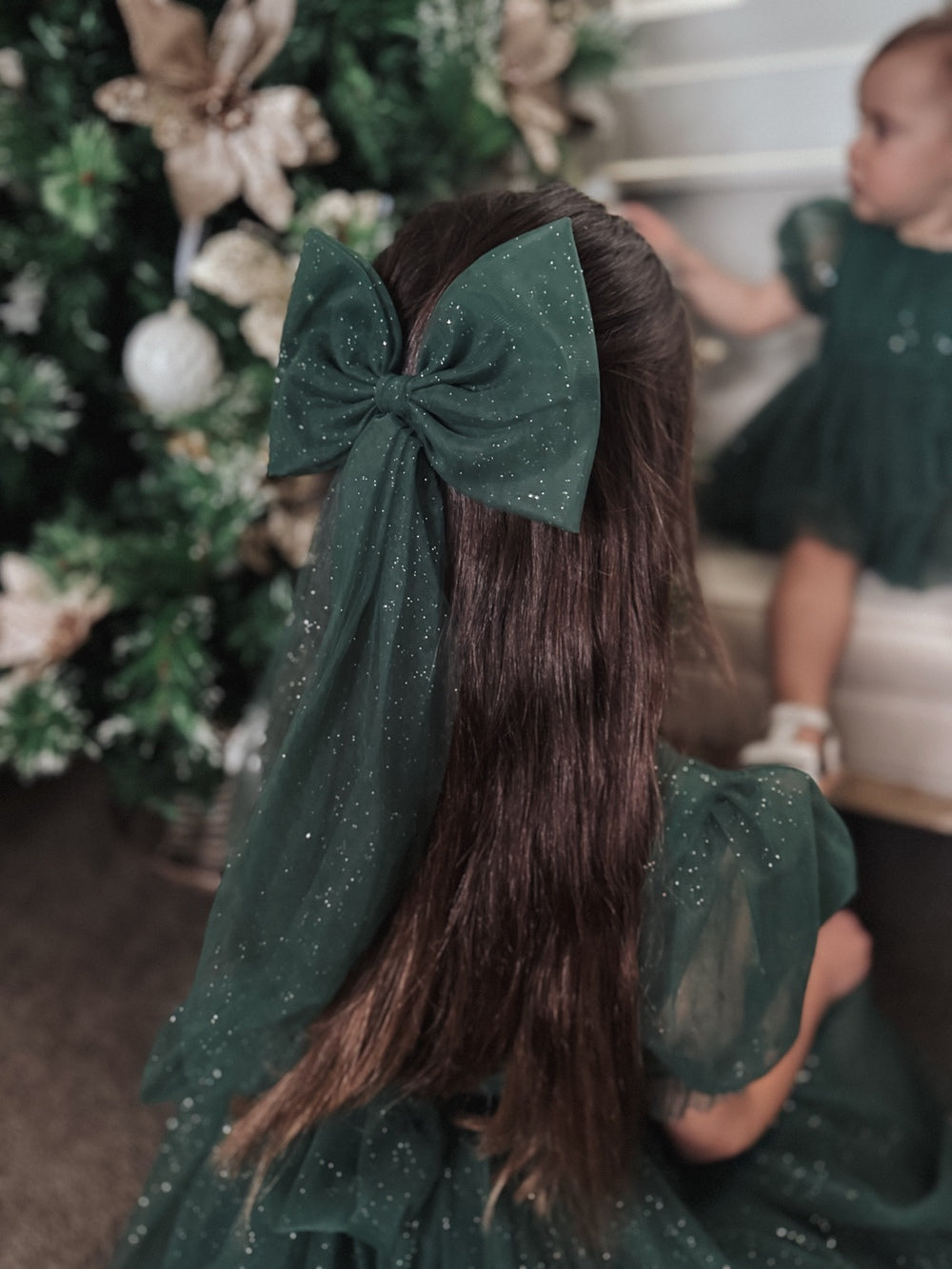 Sparkle Green Christmas Bow - Bows and Hairclips