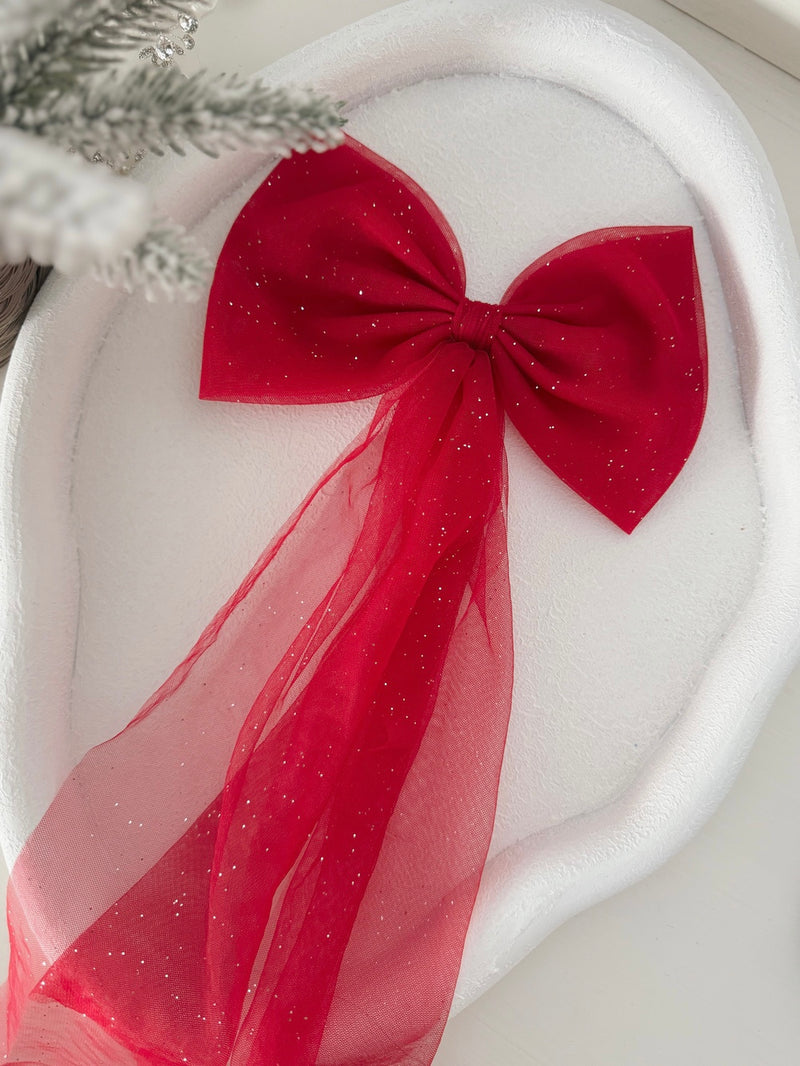 Sparkle Red Christmas Bow - A Little Lacey