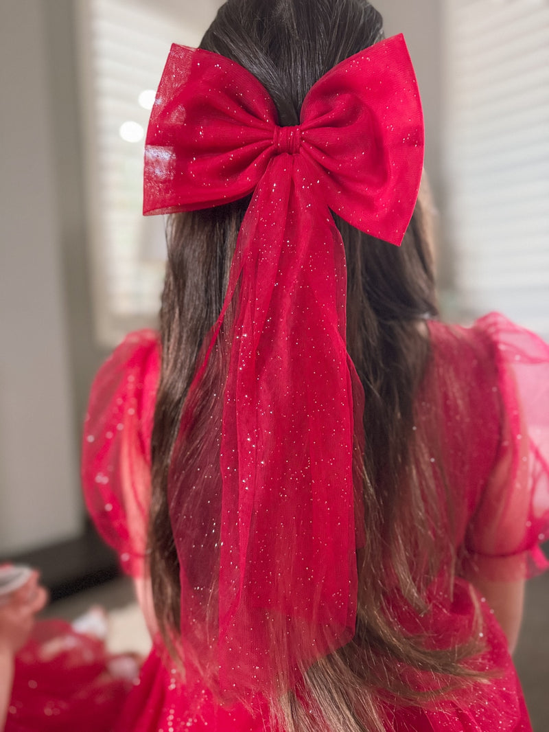 Sparkle Red Christmas Bow - A Little Lacey