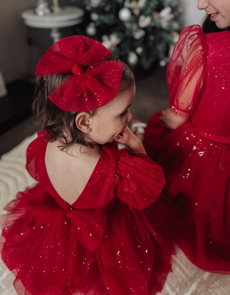 Sparkle Red Christmas Bow - A Little Lacey