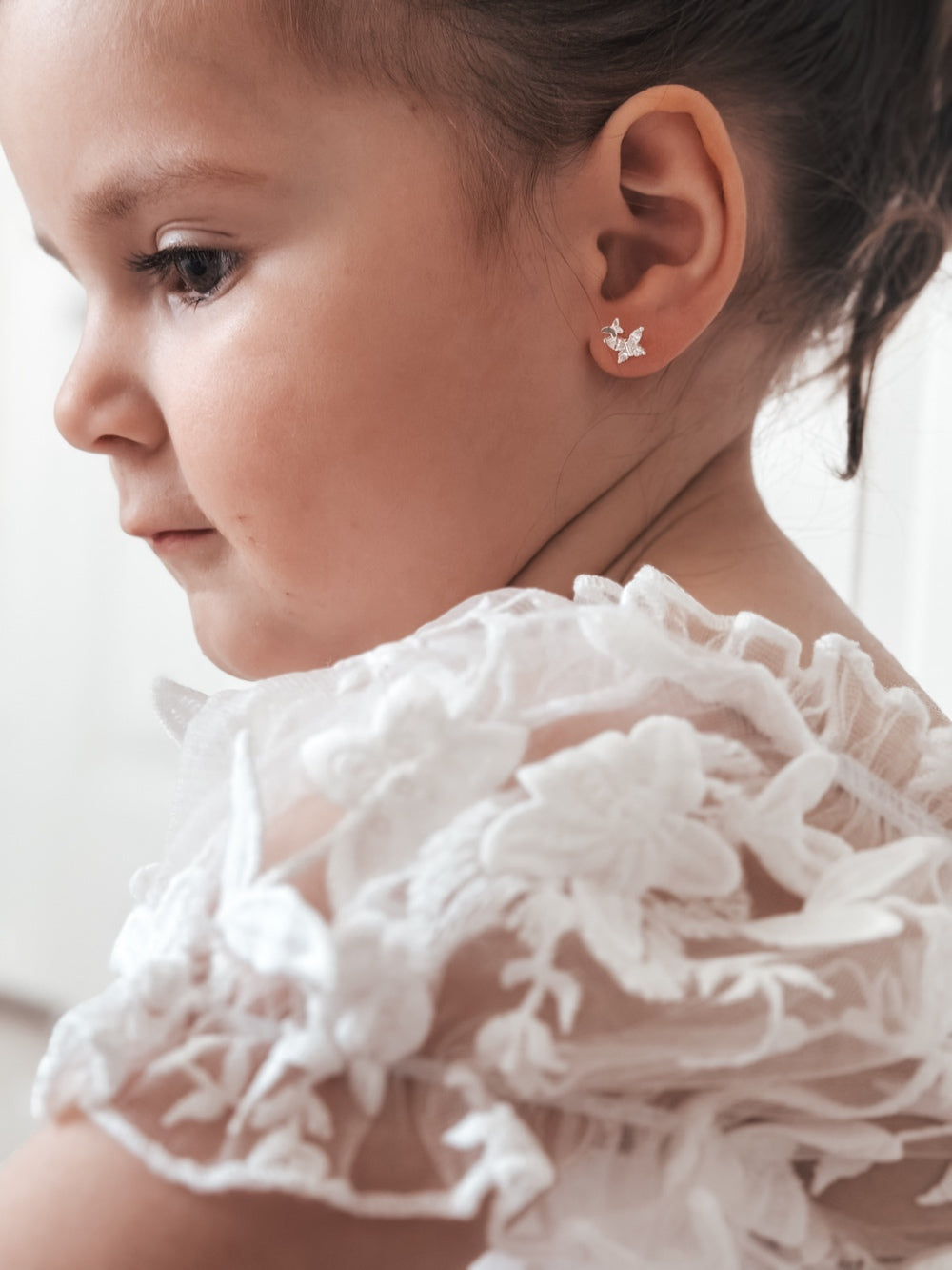 Girls Silver Butterfly Earrings