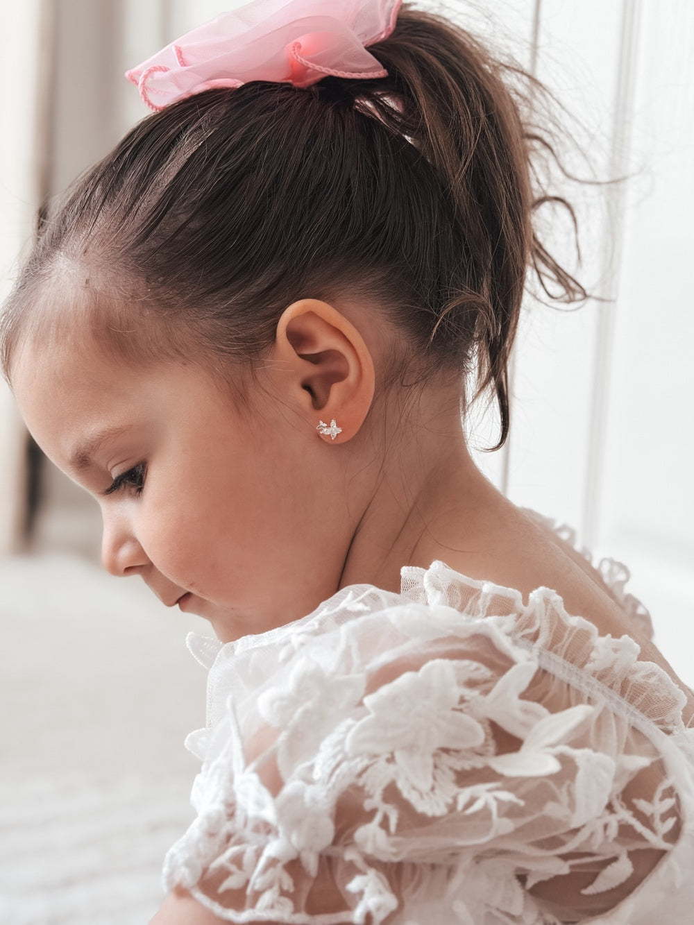 Girls Silver Butterfly Earrings