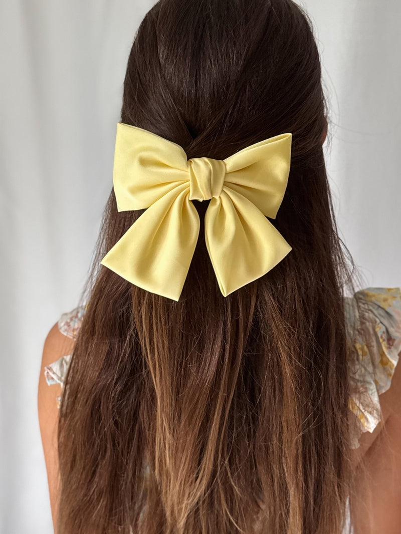 Girls Yellow Satin Bow - A Little Lacey