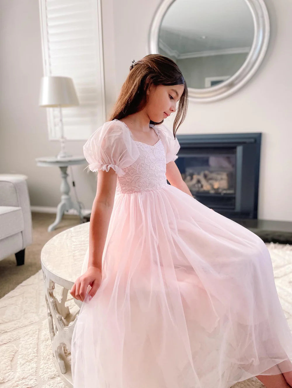 Harper Puff Sleeve Pink Girls Dress - Flower Girl Dresses