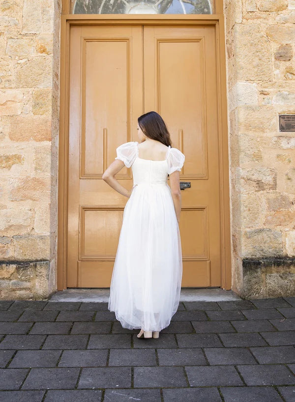 Harper Puff Sleeve White Girls Dress - New Arrivals