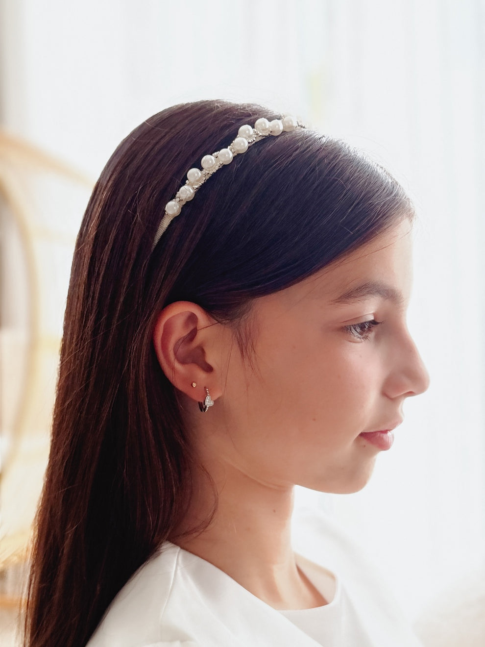 Girls headband with ivory pearls and sparkle