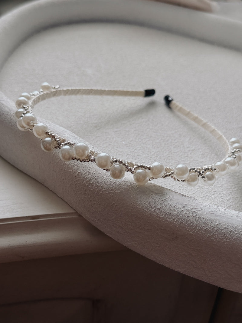 Isabella Silver Pearl Headband - A Little Lacey