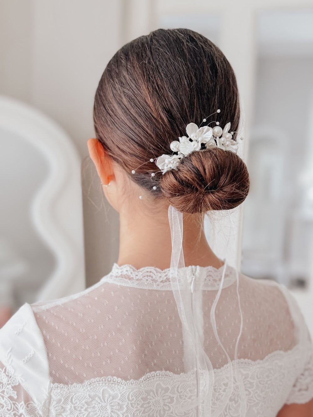 Girls ivory hairpiece for communion and special events