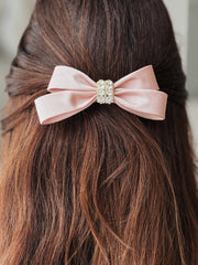 Jewel Dusty Rose Hair Bow - A Little Lacey