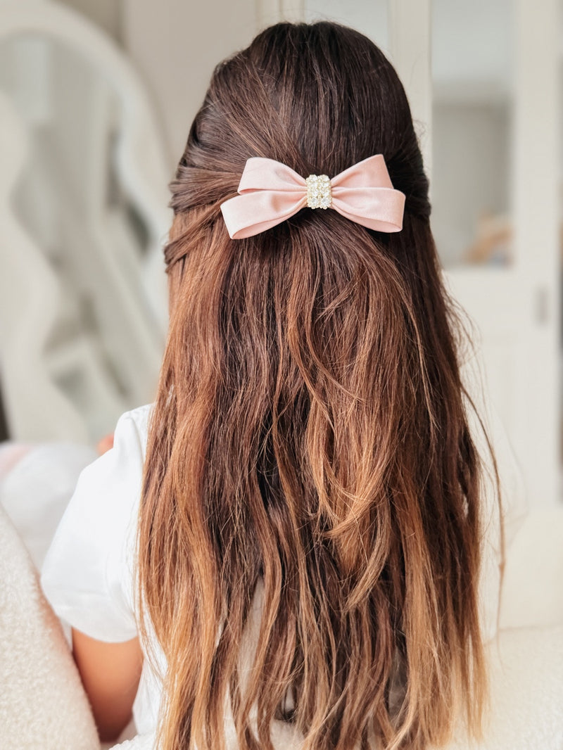 Jewel Dusty Rose Hair Bow - A Little Lacey