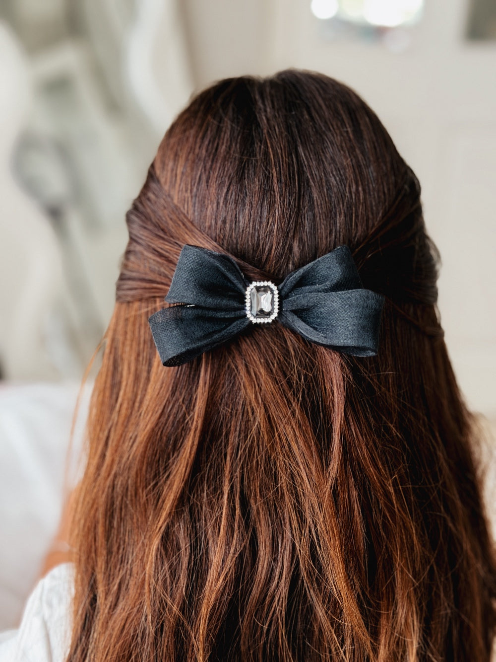 Girls black bow with sparkling centre