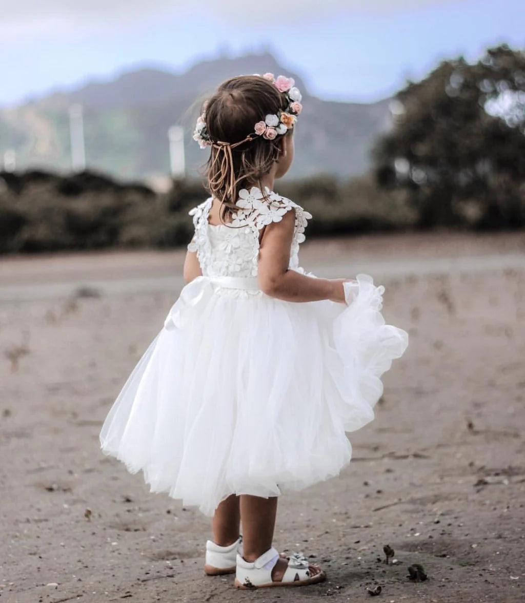 Layla Girls White Tutu Dress - Flower Girl Dresses