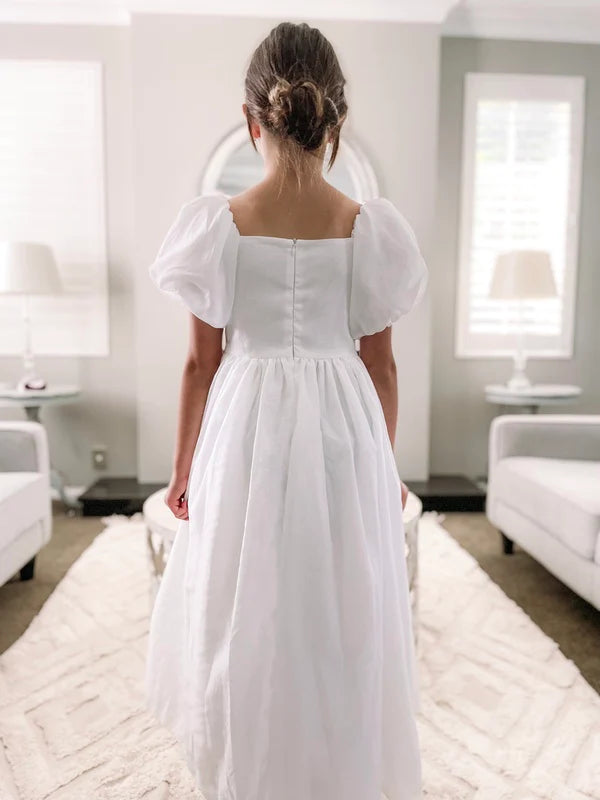 Lucy Girls Puff Sleeve White Dress - Communion Dresses