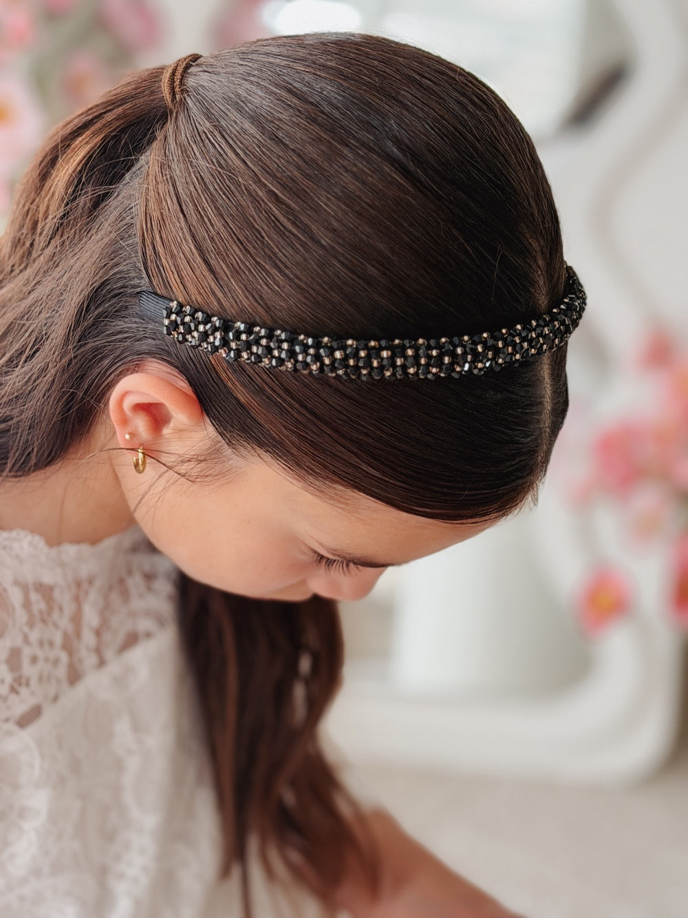 Girls black beaded headband