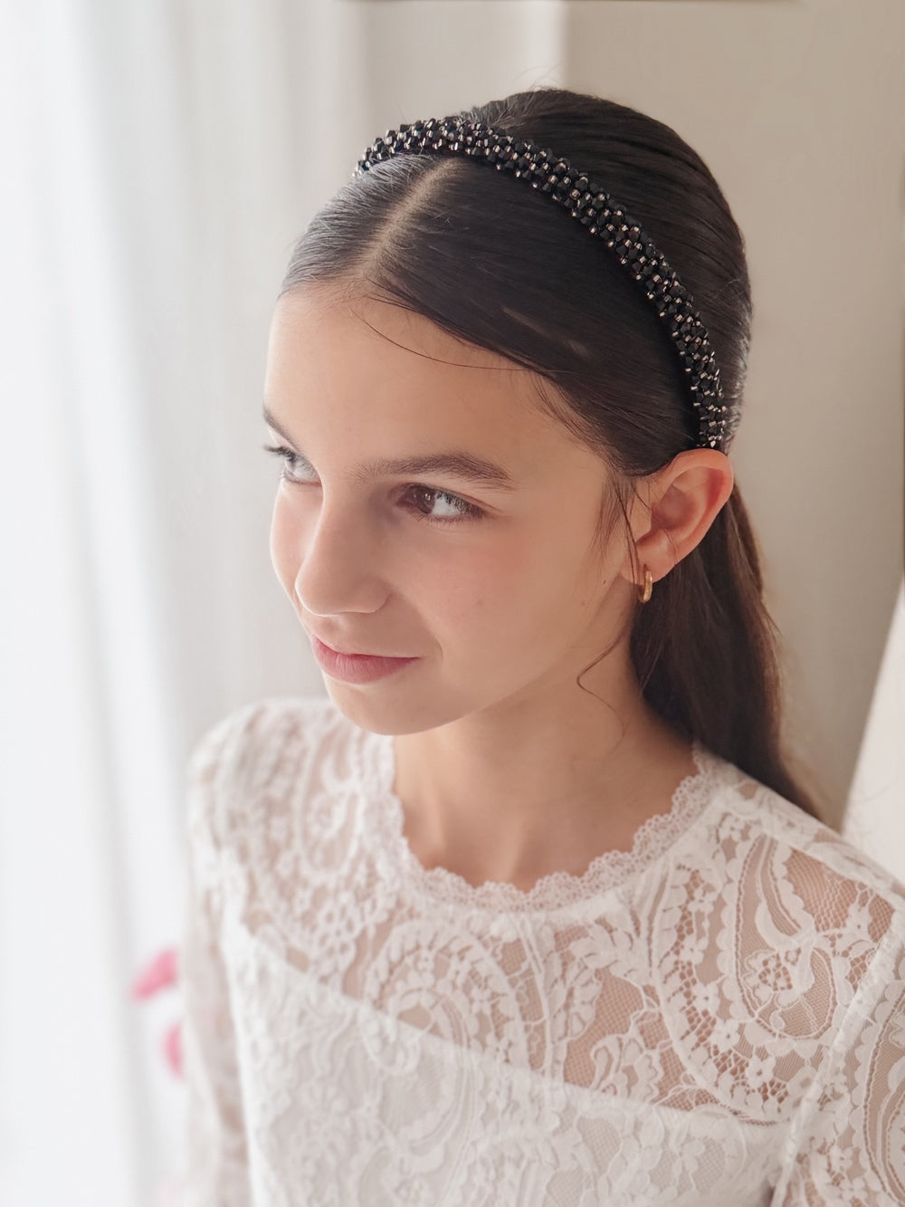 Girls black sparkle beaded headband