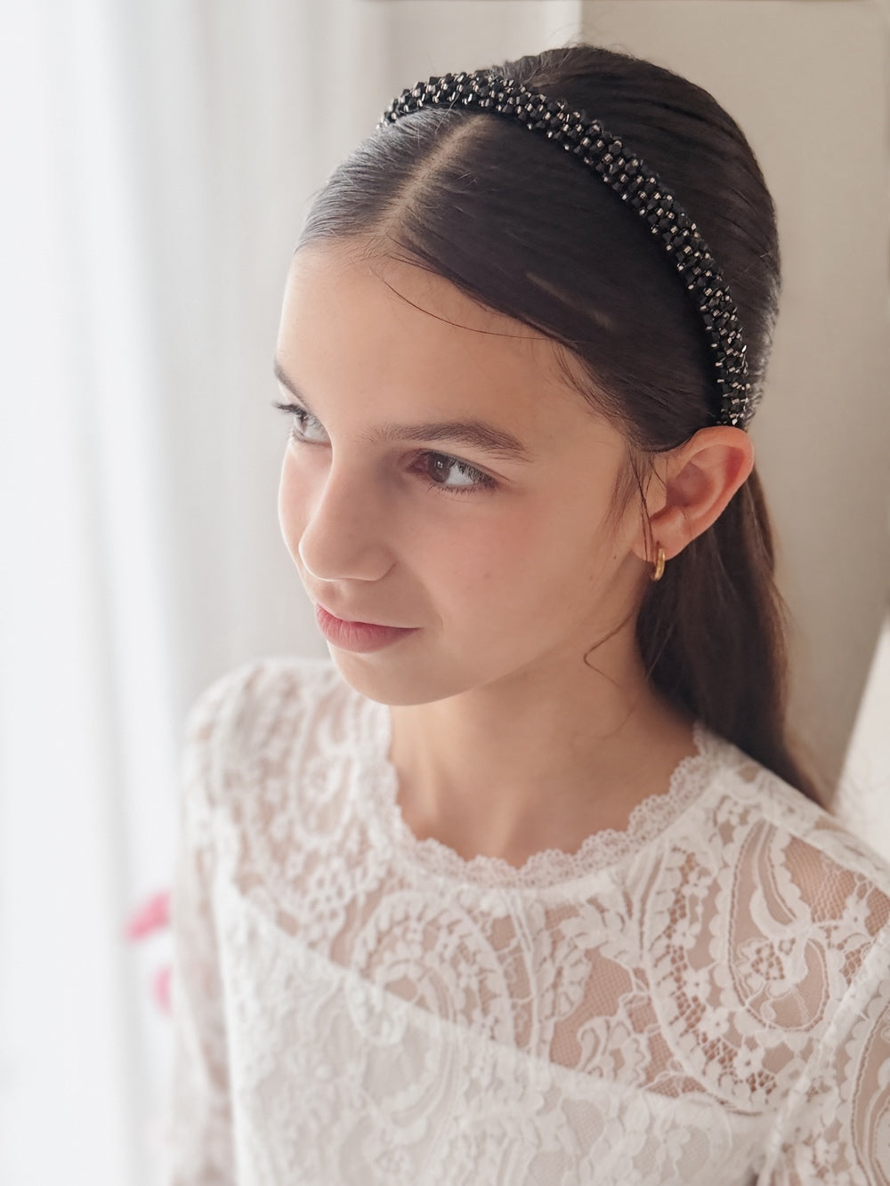 Black beaded headband for weddings