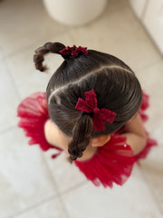 Mini Burgundy Christmas Girls Pigtail Bows - A Little Lacey