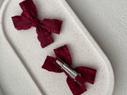 Mini Burgundy Christmas Girls Pigtail Bows - A Little Lacey