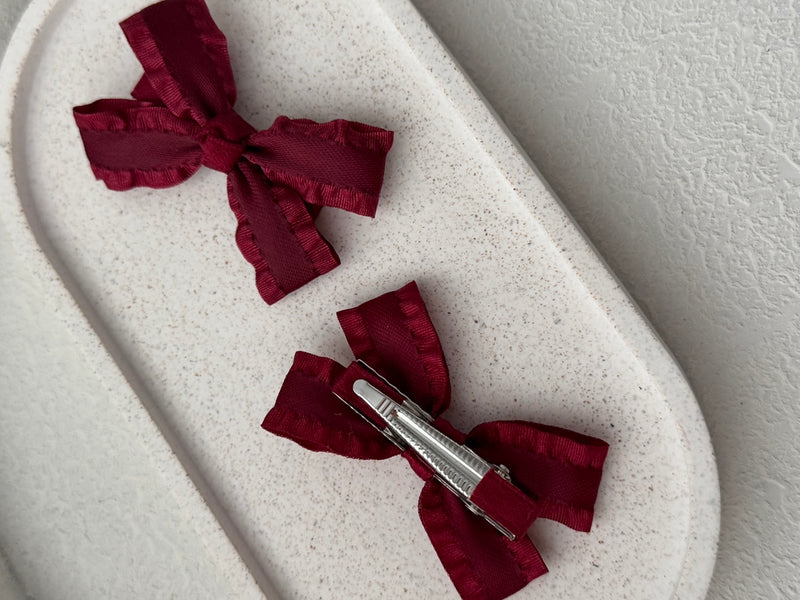 Mini Red Christmas Girls Pigtail Bows - A Little Lacey