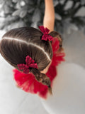 Set of small red grosgrain bows for girls festive hairstyle