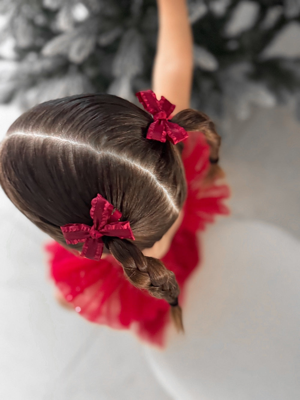 Set of small red grosgrain bows for girls festive hairstyle
