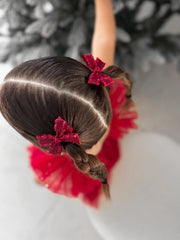 Mini Burgundy Christmas Girls Pigtail Bows - A Little Lacey