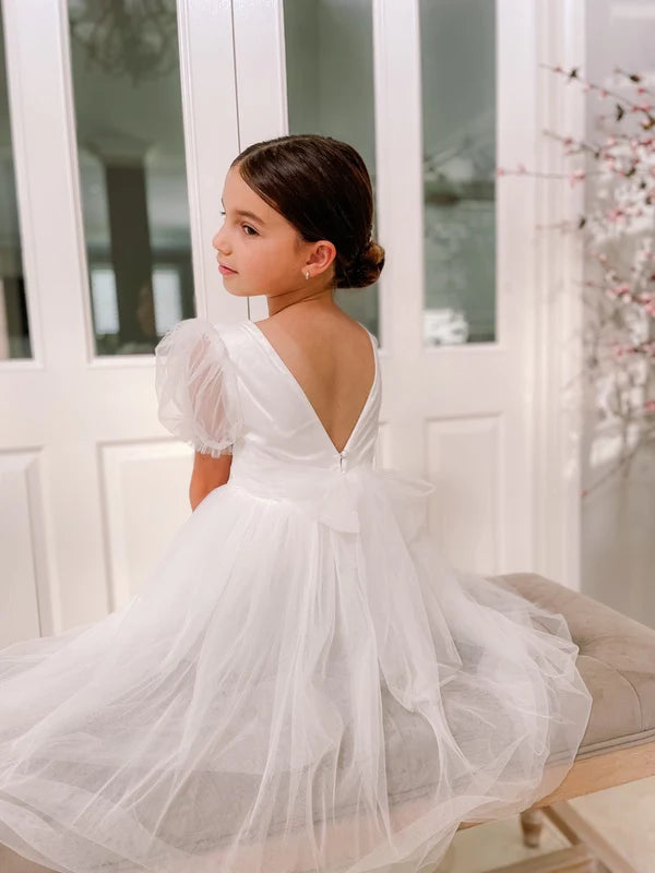 Nina Puff Sleeve Flower Girl Dress - Communion Dresses