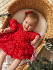Penelope Red Embroidered Baby Dress - A Little Lacey