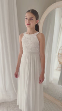 White special occasion dress for girls with embroidered top and lightweight skirt