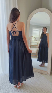 Elegant navy girls dress for Year 6 graduation