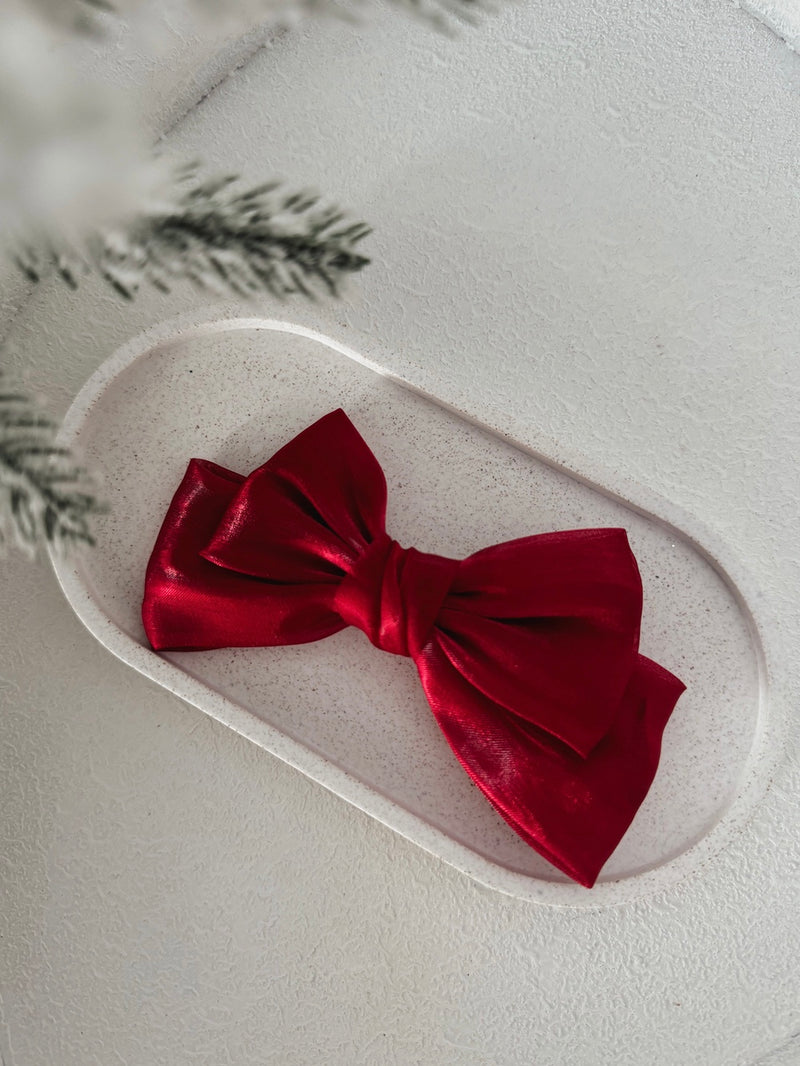 Red Satin Christmas Bow - A Little Lacey