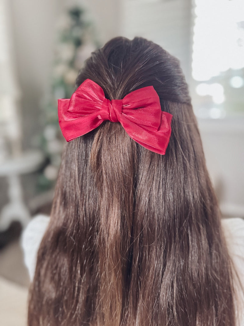 Red Satin Christmas Bow - A Little Lacey