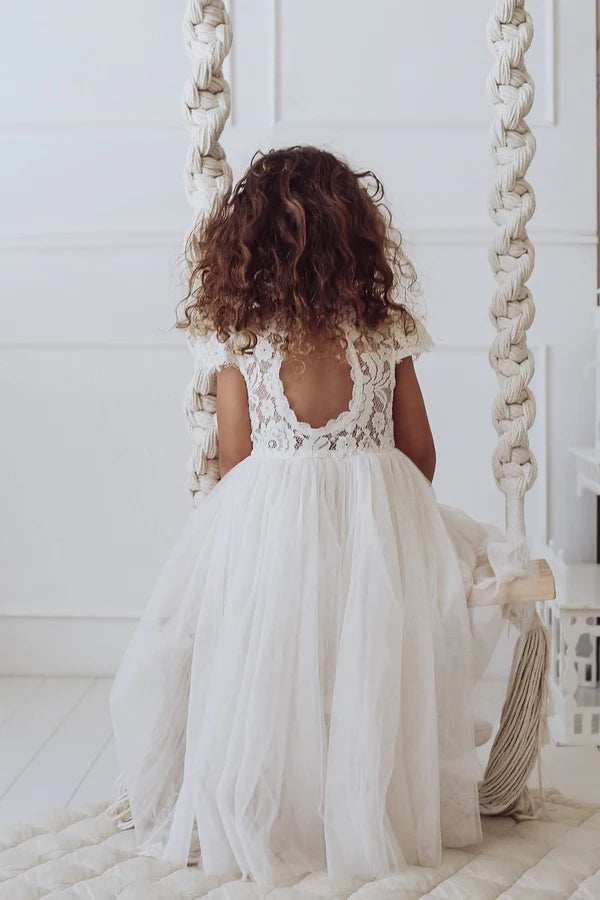 Serenade Girls Ivory Lace Dress Ivory flower girl dress A Little Lacey