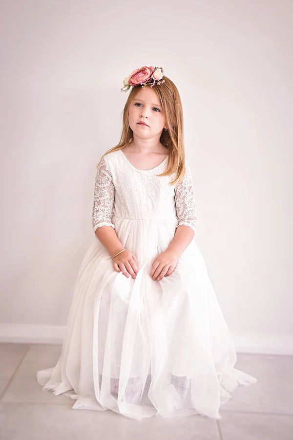 Girls white top lace dress