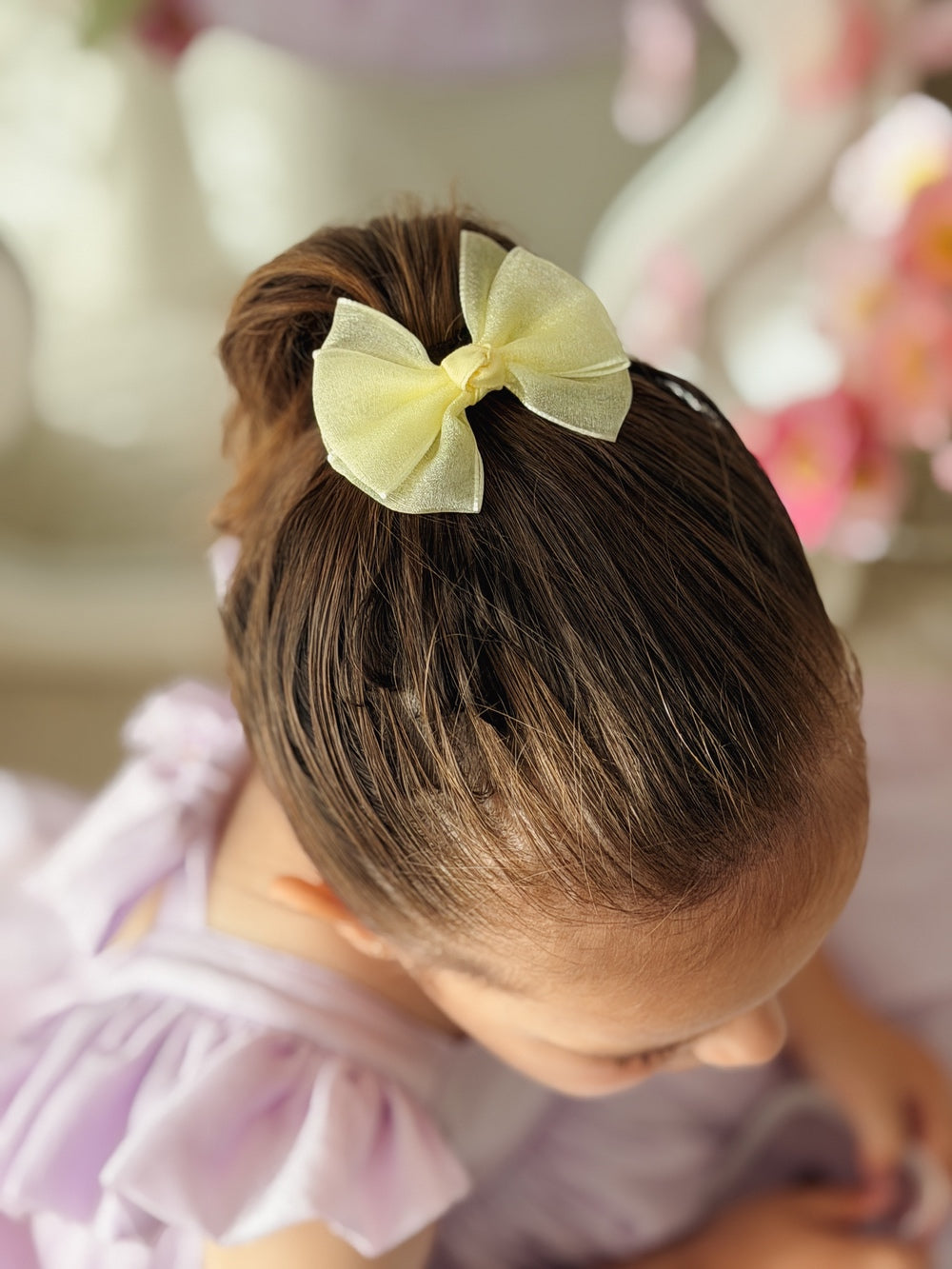 Soft yellow tulle bow clips for girls