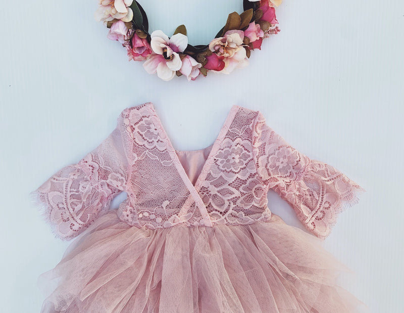 Aurora Grace Dusty Pink Girls Tutu Dress - Size 5 - A Little Lacey