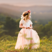 Celeste Girls Dress - White & Peach - A Little Lacey