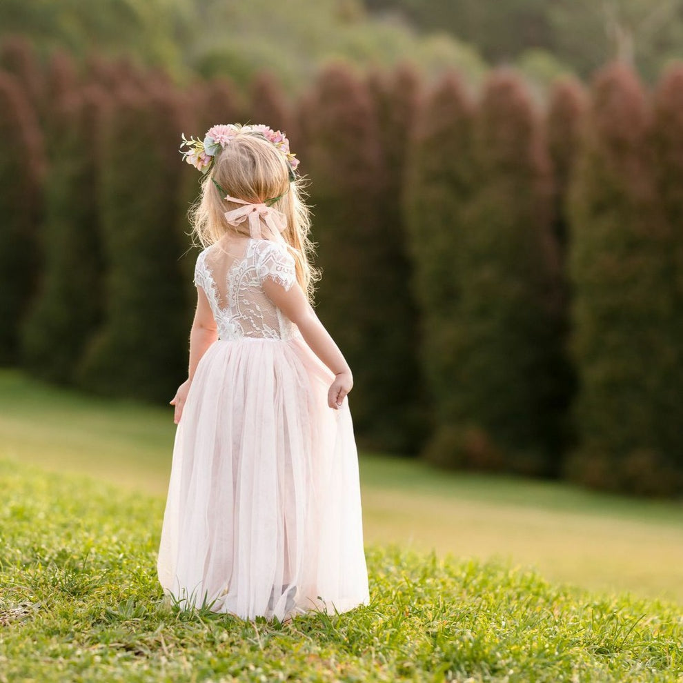 Celeste Girls Dress - White & Peach - A Little Lacey · Photo 11 of 15