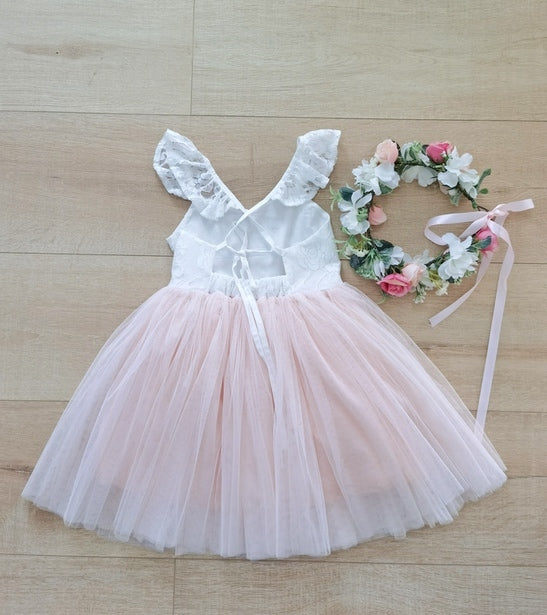 Zara White and Peach Girls Lace Dress - 30% Off Sale