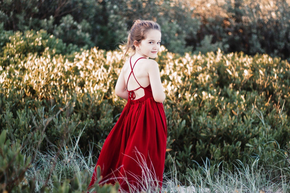 Sofia French Chiffon Burgundy Girls Dress - A Little Lacey · Photo 4 of 8