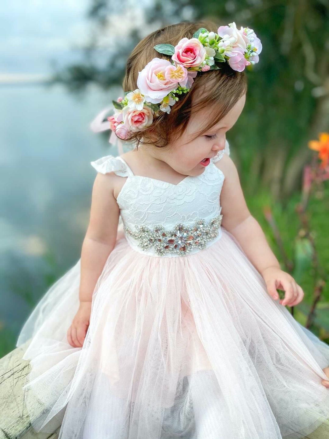 Zara White and Peach Girls Lace Dress - A Little Lacey · Photo 17 of 18