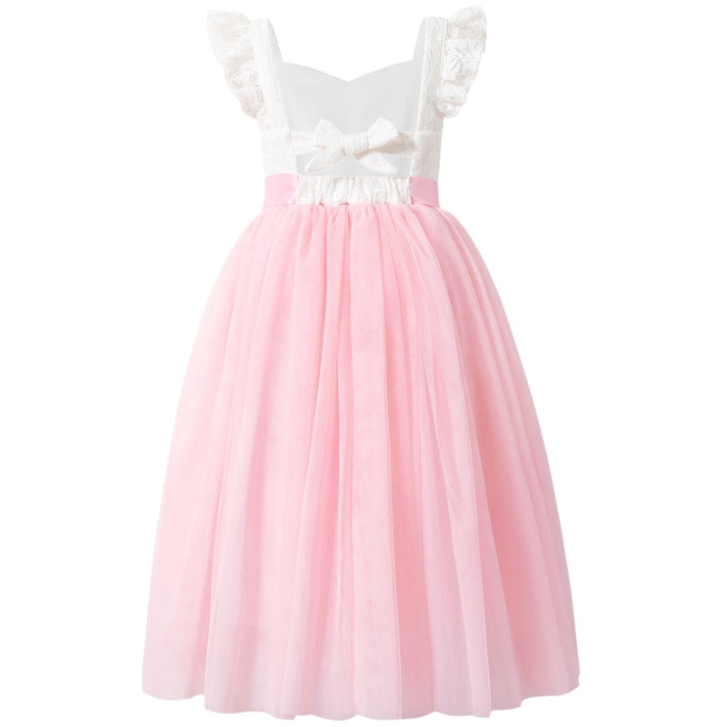 Ella Rose Girls Soft Pink Tie Back Dress - A Little Lacey