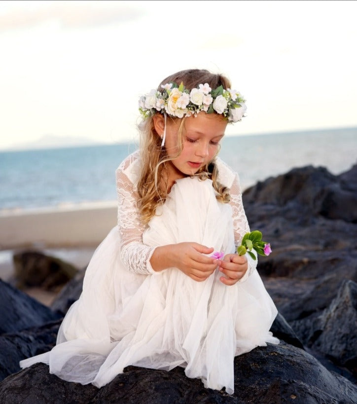 Juliette Cream Flower Girl Midi Dress