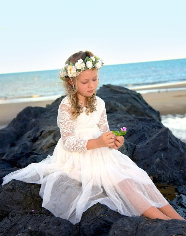 Juliette Cream Flower Girl Midi Dress
